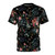 Dark floral watercolor print t-shirt with romantic flowers