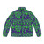 Green slime pattern puffer jacket with a gooey, dripping monster design