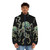 Green octopus puffer jacket with watercolor tentacles and steampunk design - men front