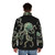 Green octopus puffer jacket with watercolor tentacles and steampunk design - men back