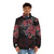 Vintage spider lily and butterfly pattern puffer jacket with Japanese inspired floral design - men front