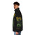 Green puffer jacket with doom metal and graveyard sun design - men side left