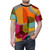 A vibrant mid-century inspired t-shirt featuring a kaleidoscope-like abstract geometric design in a rainbow of colors. - men front
