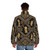 Black puffer jacket with gold Greek deity and meander key ornaments - men back