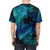 Emerald and purple galaxy design on a t-shirt with stars, planets, and a dreamy night sky - men back