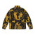 Greek art inspired puffer jacket with classical gold and black pattern design - Back
