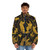 Greek art inspired puffer jacket with classical gold and black pattern design - men front