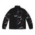 Black puffer jacket with wolf print design