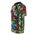 Colorful t-shirt featuring a stained glass design with St Francis of Assisi and nature imagery - men left