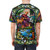 Colorful t-shirt featuring a stained glass design with St Francis of Assisi and nature imagery - men back