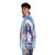 Enchanting pastel puffer jacket featuring a mystical wolf design in a serene forest landscape - men side left
