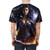 Electric superhero-themed t-shirt with blue, magical designs - men back
