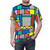 Colorful geometric pattern graphic t-shirt with memphis-style color block design - men front