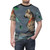 A t-shirt featuring a digital illustration of a wolf in a winter, snowy landscape with a meditative pose - men front