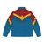 Puffer jacket with gold, red, and blue color scheme inspired by Captain Marvel, a popular Marvel superhero - Back