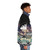A puffer jacket featuring the iconic "Great Wave off Kanagawa" design with a color glitch effect, inspired by Japanese art and Tumblr aesthetics. - men side right