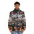 A puffer jacket featuring the iconic logo and imagery from the classic 1980s film The Goonies - men front