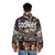 A puffer jacket featuring the iconic logo and imagery from the classic 1980s film The Goonies - men back