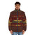 A red leather puffer jacket with a golden Egyptian god ornament design. - men front
