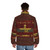 A red leather puffer jacket with a golden Egyptian god ornament design. - men back
