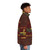 A red leather puffer jacket with a golden Egyptian god ornament design. - men side right