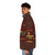 A red leather puffer jacket with a golden Egyptian god ornament design. - men side left