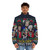 Golden Christmas puffer jacket with a retro and funny design - men front