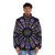 Notre Dame Rose Window Puffer Jacket featuring stained glass cathedral design - men front