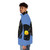 A puffer jacket with a colorful solar system and vinyl record design - men side left