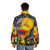 Puffer jacket with abstract "Fear and Love" design, inspired by neo expressionism and early post-modern art styles - men back