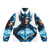 Sleek superhero puffer jacket with bold blue color and glowing diamond logo