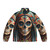 Santa Muerte skull puffer jacket with floral design