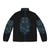 Ghost in the Shell cyberpunk puffer jacket featuring Motoko Kusanagi and futuristic, robotic imagery