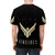Dune-inspired t-shirt featuring the Atreides house emblem and a futuristic hawk design - men back