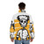 Skeleton chef wearing a puffer jacket in a kitchen environment - men back
