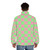 A colorful, oversized puffer jacket featuring a checkered y2k pattern in pink and green - men back