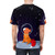Whimsical digital illustration of a cute space fox exploring a starry galaxy on a t-shirt. - men back