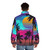 Crimson sunset synthwave puffer jacket with retro futuristic aesthetic - men back