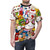Vibrant t-shirt design featuring a collection of whimsical, colorful maneki neko (lucky cats) in a variety of poses and designs. - men front