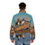 Puffer jacket with a print of geese swimming on a lake - men back