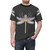 Closeup of a colorful dragonfly design on a t-shirt, featuring a legendary animal illustration. - men front
