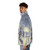 Digital art winter puffer jacket featuring a serene nature landscape - men side left