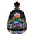 Colorful puffer jacket featuring a vibrant, psychedelic mushroom art design - men back