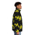 Silhouette yellow puffer jacket with dragon design, a magical legendary animal inspired outerwear - men side right