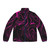 Galaxy swirl black and pink puffer jacket with fluid art design