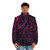 Galaxy swirl black and pink puffer jacket with fluid art design - men front