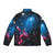 Person wearing a puffer jacket with a cosmic galaxy design - Back