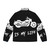 Motorcycle enthusiast wearing a puffer jacket with motorcycle design - Back