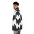 Galarian Zigzagoon inspired puffer jacket with black and white pattern design - men side left