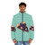Galactic pizza-themed puffer jacket with stars, planets, and other celestial motifs - men front